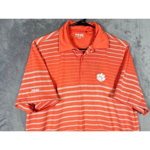 Ping Golf Clemson Tigers Mens Medium Orange Grey Striped SensorCool Polo Shirt